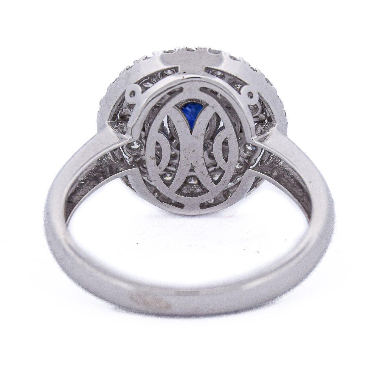 Anello Contemporaneo Oro Bianco 18 kt con Zaffiro e Diamanti Double Halo   AN551 (0089)-photo-5