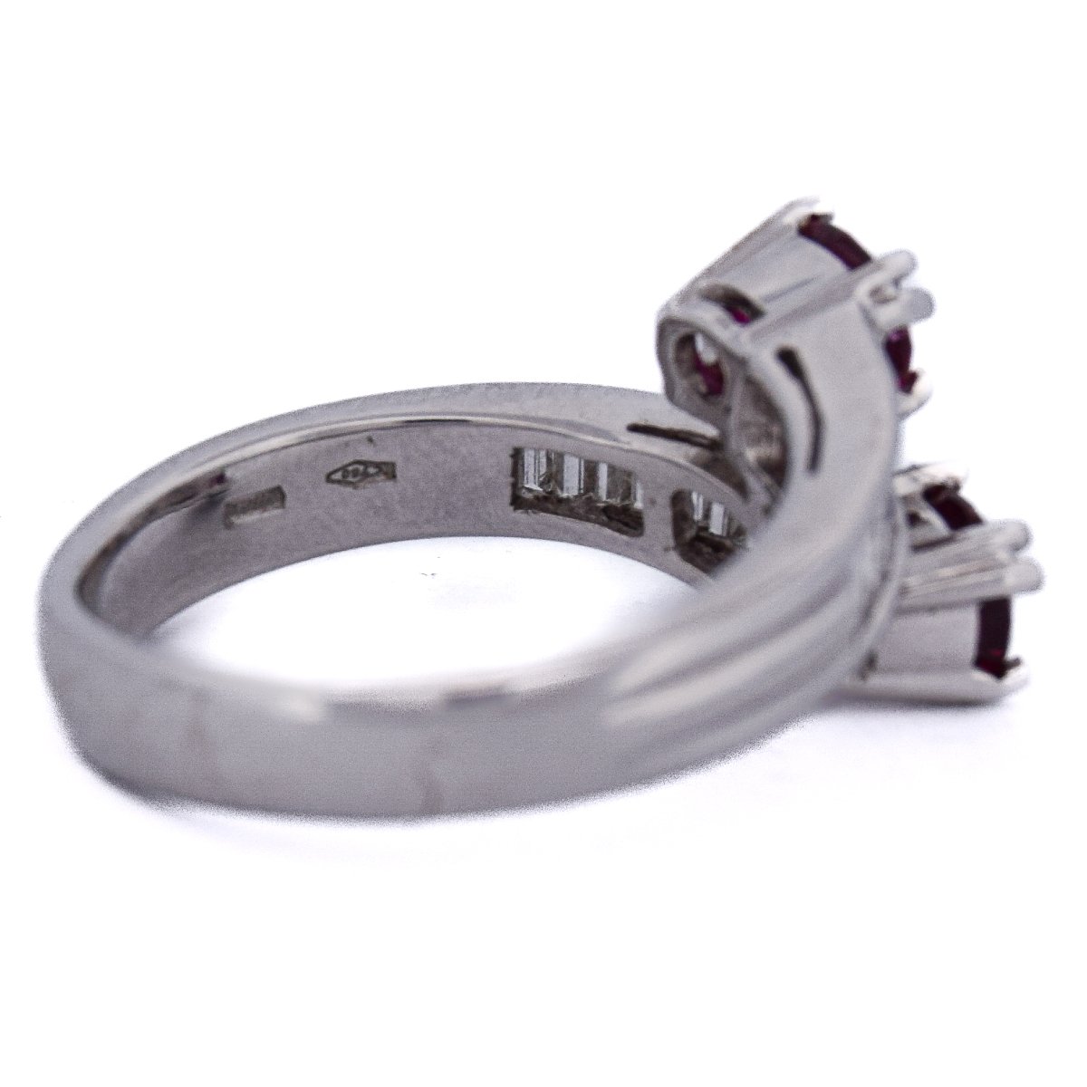 Anello Vintage Oro Bianco 18 kt con Rubini e Diamanti Baguette    AN590 112-403 (00119)-photo-2