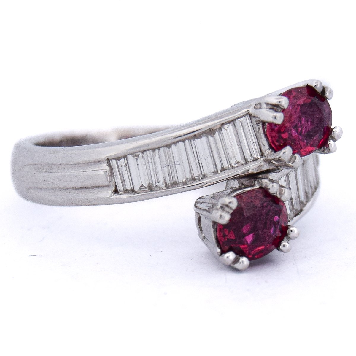 Anello Vintage Oro Bianco 18 kt con Rubini e Diamanti Baguette    AN590 112-403 (00119)-photo-3