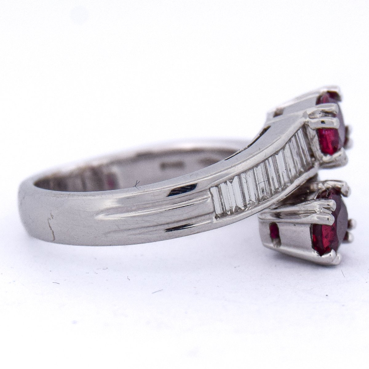 Anello Vintage Oro Bianco 18 kt con Rubini e Diamanti Baguette    AN590 112-403 (00119)-photo-4