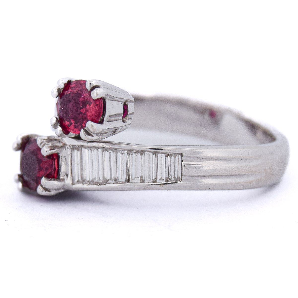 Anello Vintage Oro Bianco 18 kt con Rubini e Diamanti Baguette    AN590 112-403 (00119)-photo-2