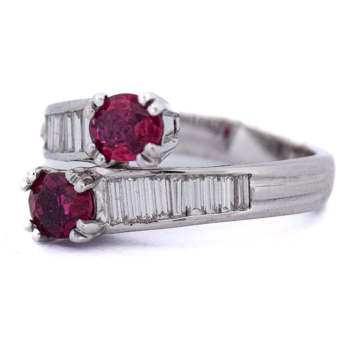 Anello Vintage Oro Bianco 18 kt con Rubini e Diamanti Baguette    AN590 112-403 (00119)-photo-3