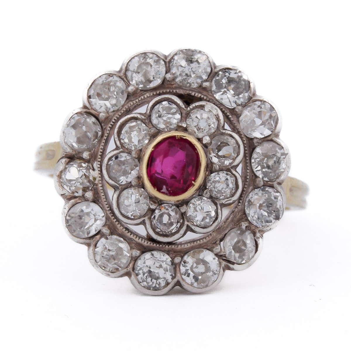 Anello Vittoriano Oro 18 kt Argento Rubino e Diamanti Circa 1890       (AN626)