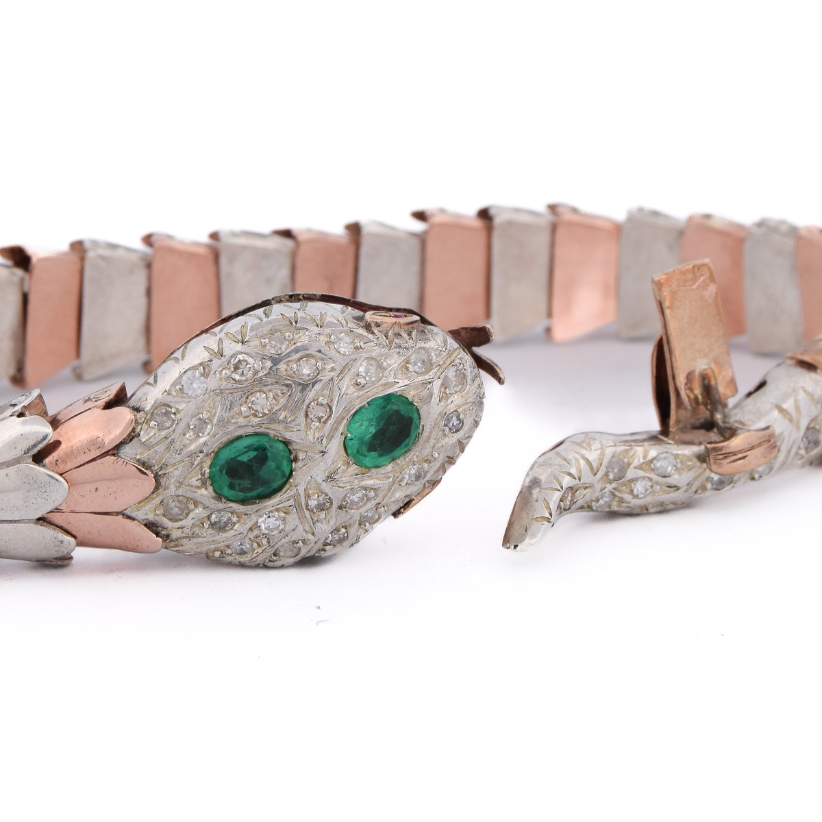 Bracciale Serpente Vintage Oro 9 kt Argento Diamanti e Smeraldi       BR32-photo-2