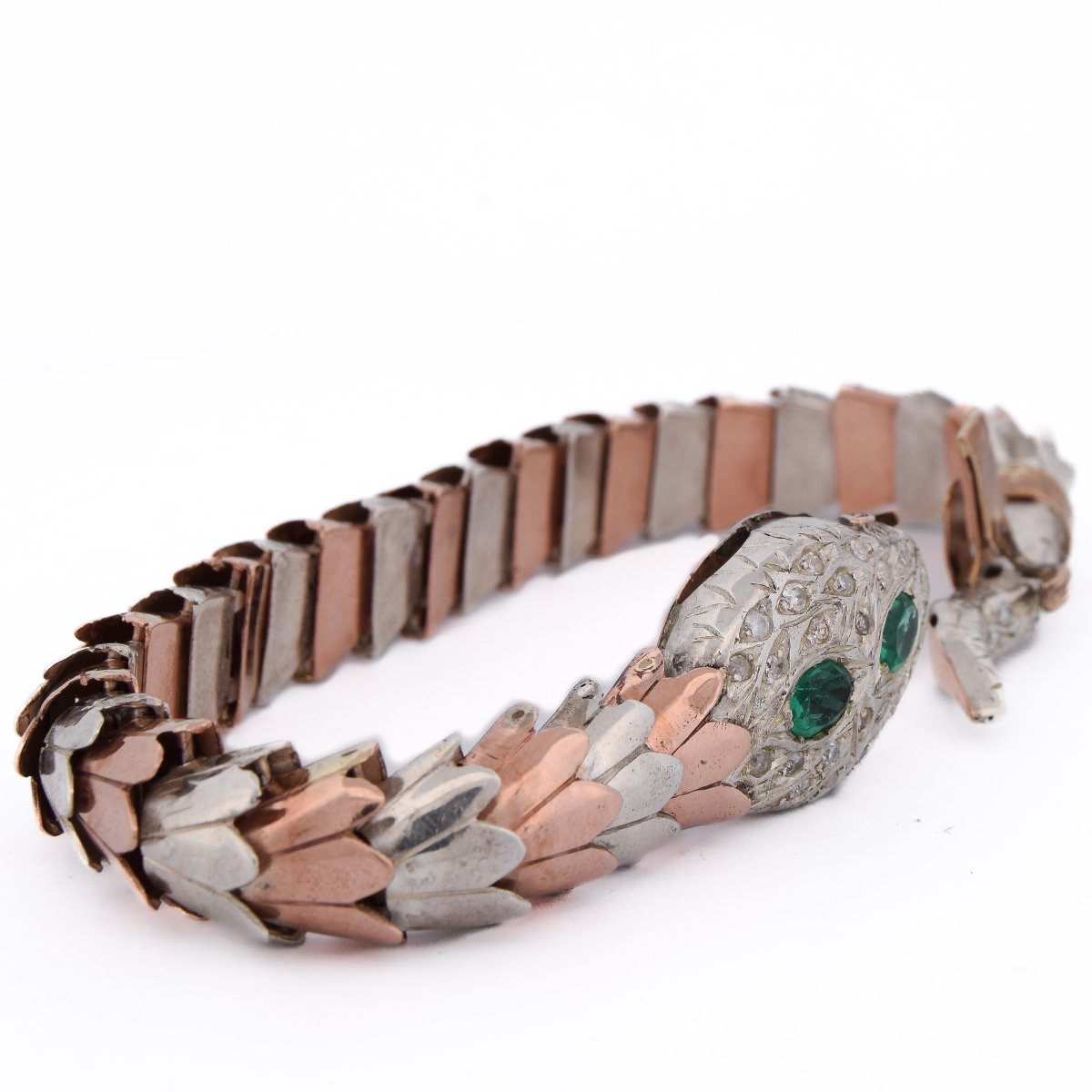 Bracciale Serpente Vintage Oro 9 kt Argento Diamanti e Smeraldi       BR32-photo-3