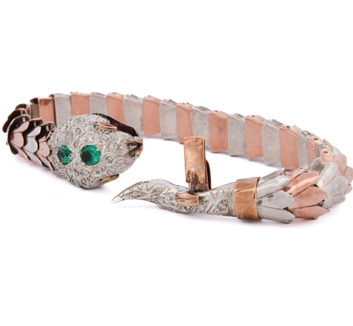 Bracciale Serpente Vintage Oro 9 kt Argento Diamanti e Smeraldi       BR32-photo-3
