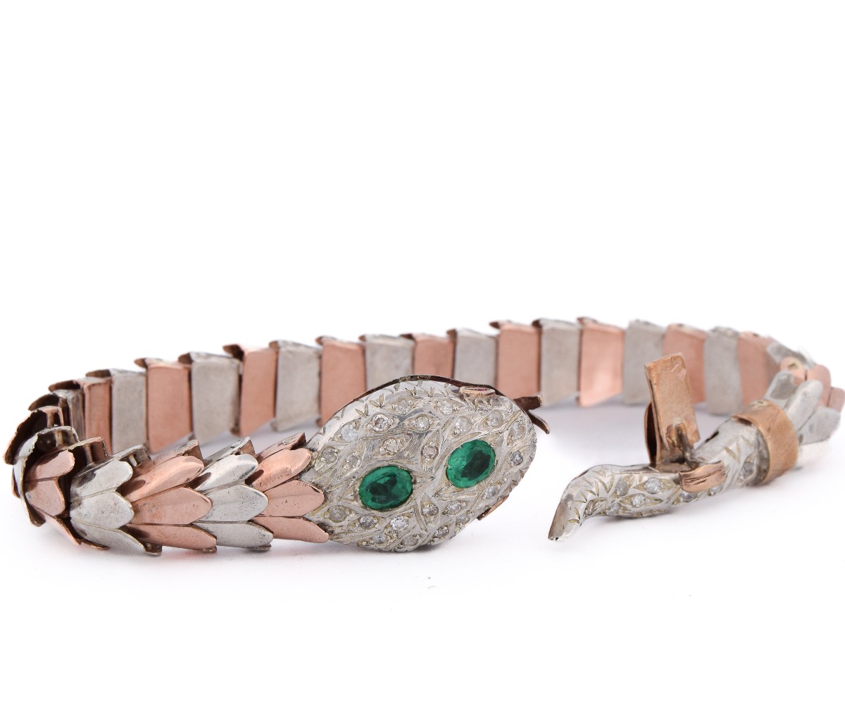 Bracciale Serpente Vintage Oro 9 kt Argento Diamanti e Smeraldi       BR32