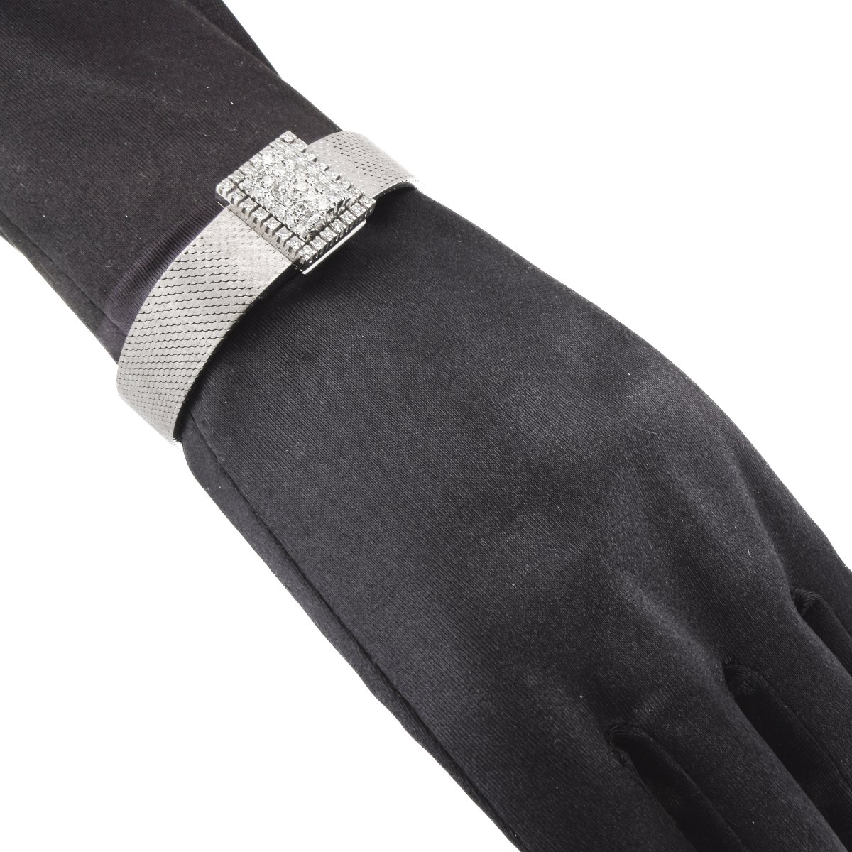 Bracciale orologio vintage in oro bianco 18 carati con diamanti-photo-1