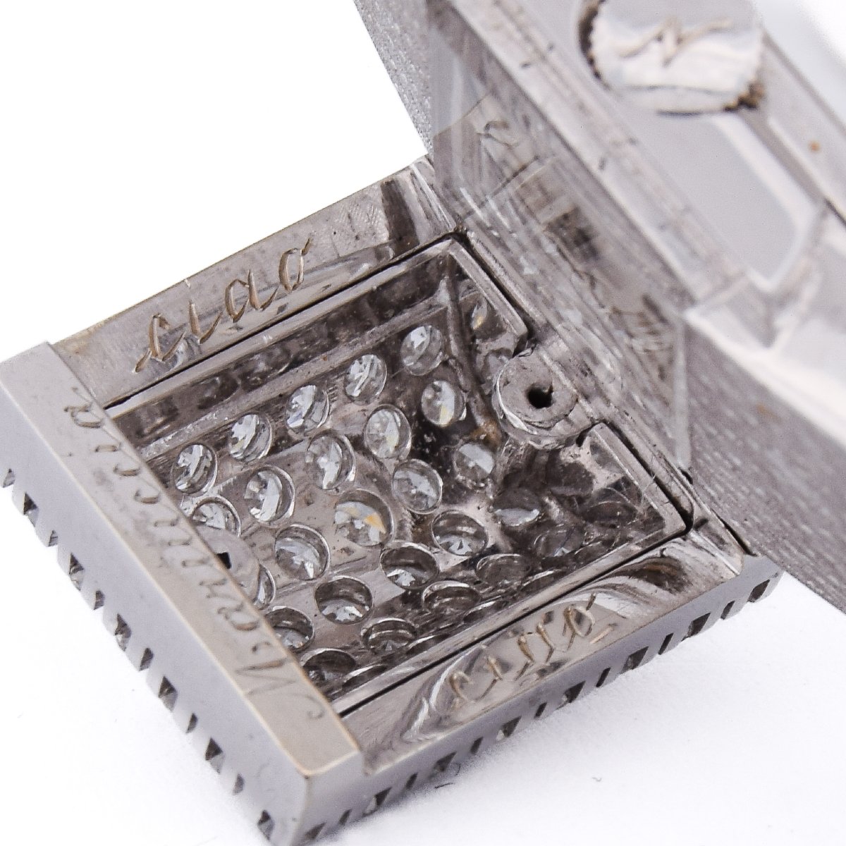 Bracciale orologio vintage in oro bianco 18 carati con diamanti-photo-2