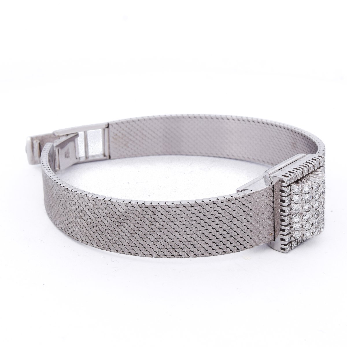 Bracciale orologio vintage in oro bianco 18 carati con diamanti-photo-4