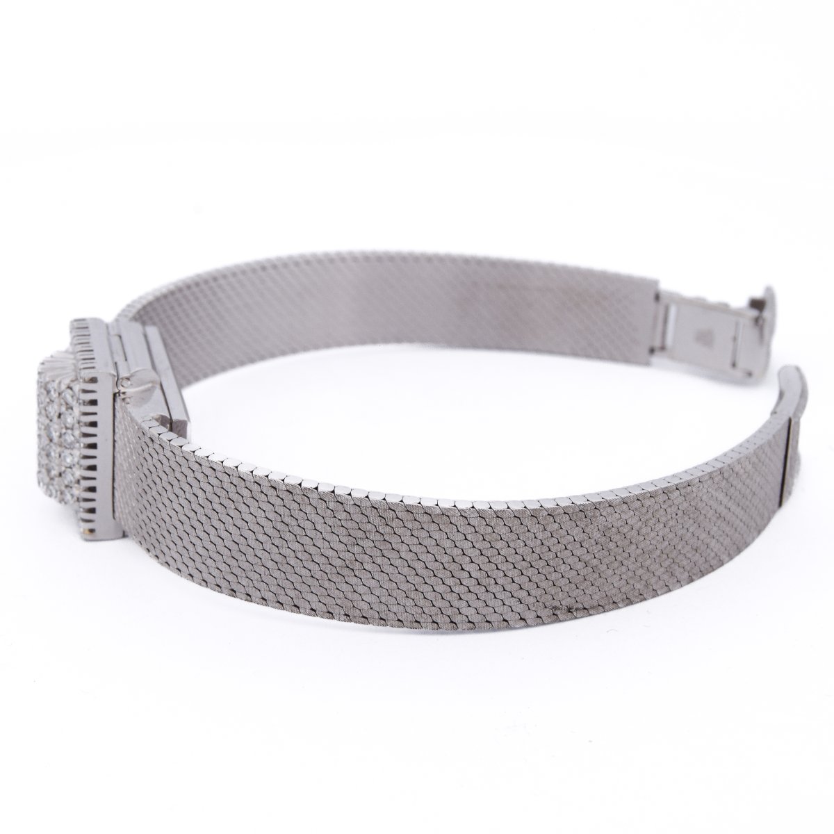 Bracciale orologio vintage in oro bianco 18 carati con diamanti-photo-6