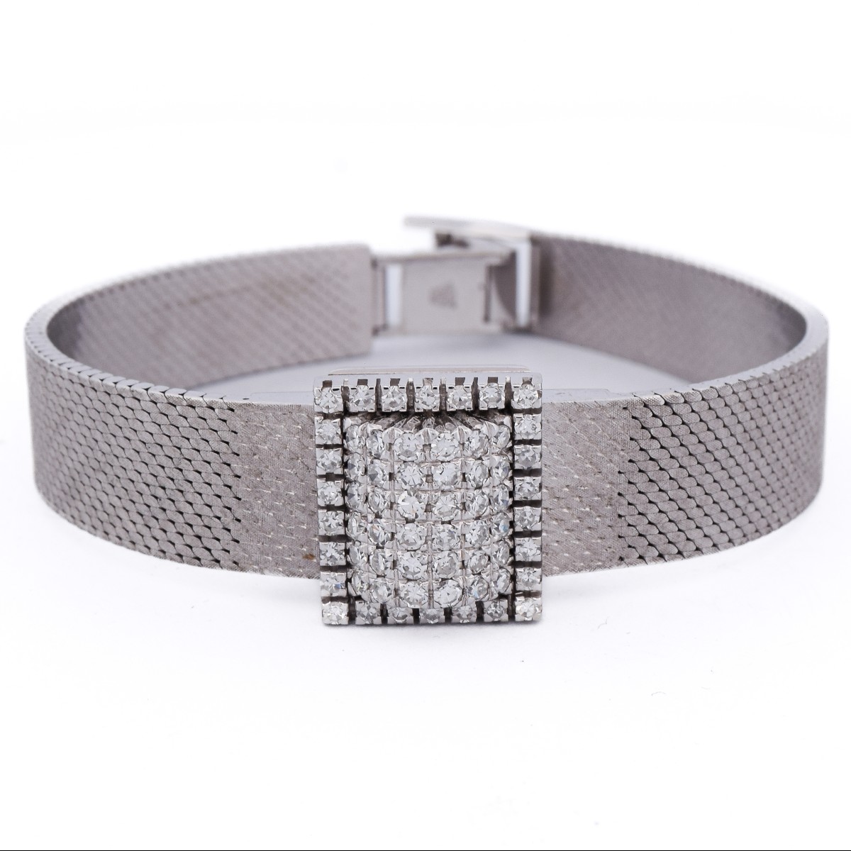 Bracciale orologio vintage in oro bianco 18 carati con diamanti