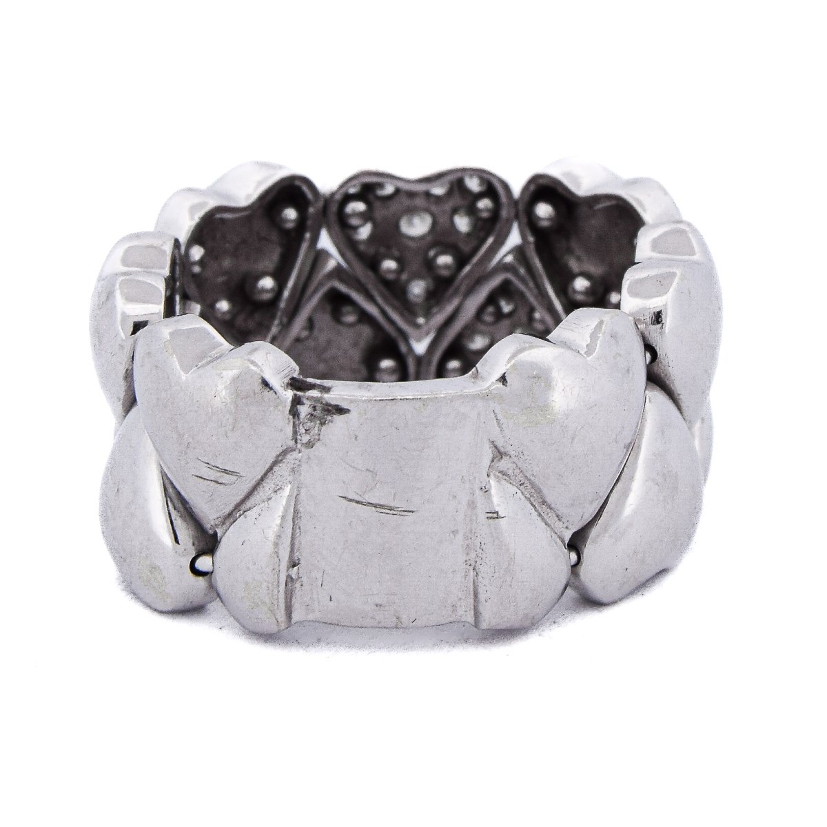 Anello vintage in oro bianco 18 kt con diamanti a motivo cuore   AN432 (00519)-photo-4