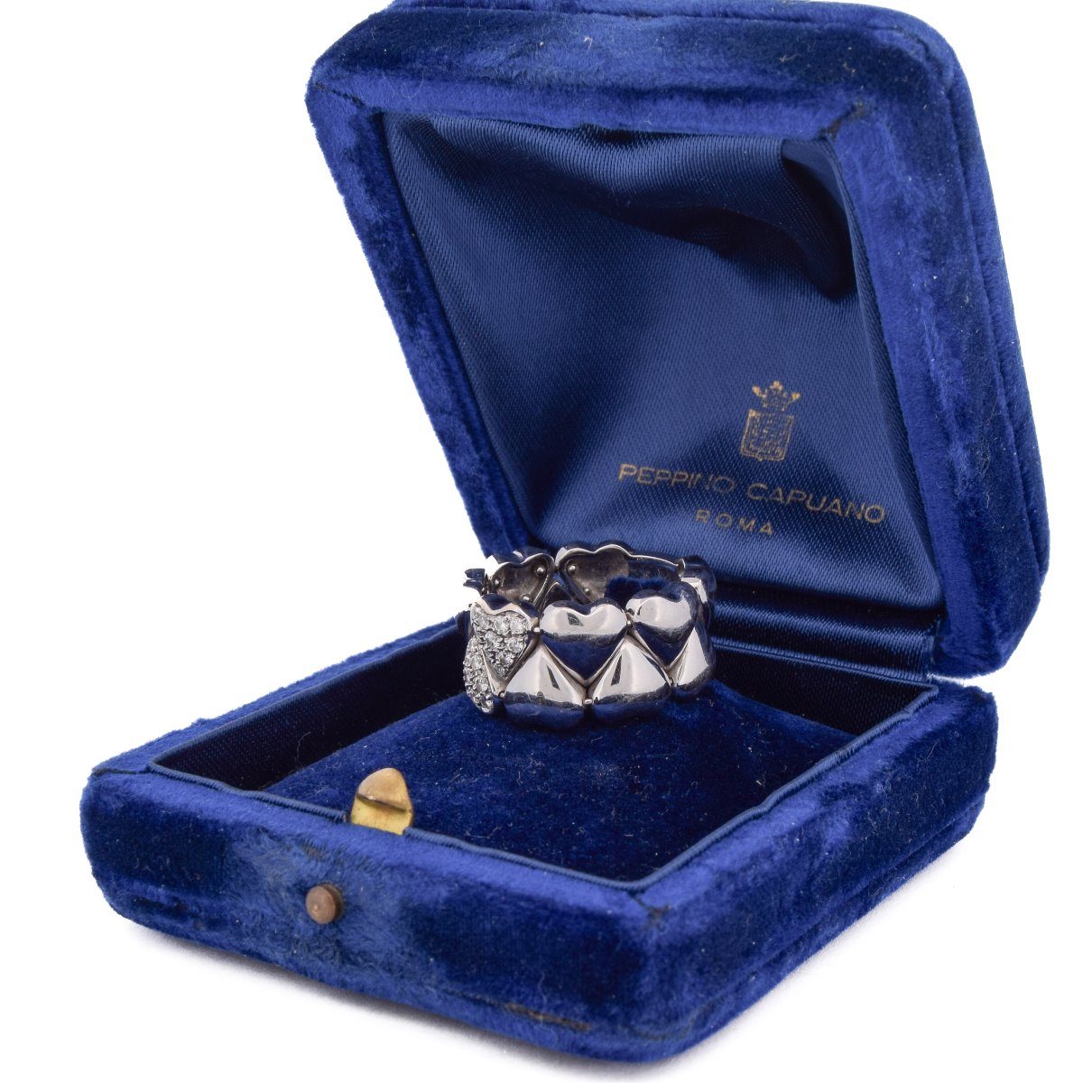 Anello vintage in oro bianco 18 kt con diamanti a motivo cuore   AN432 (00519)-photo-3