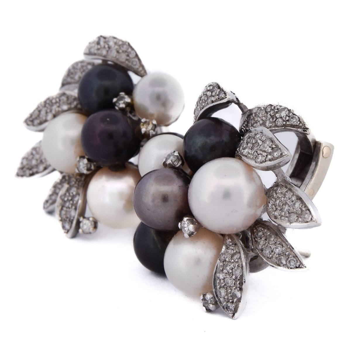 Orecchini vintage in oro bianco 18 kt con diamanti e perle    OR26 – (00229)-photo-2