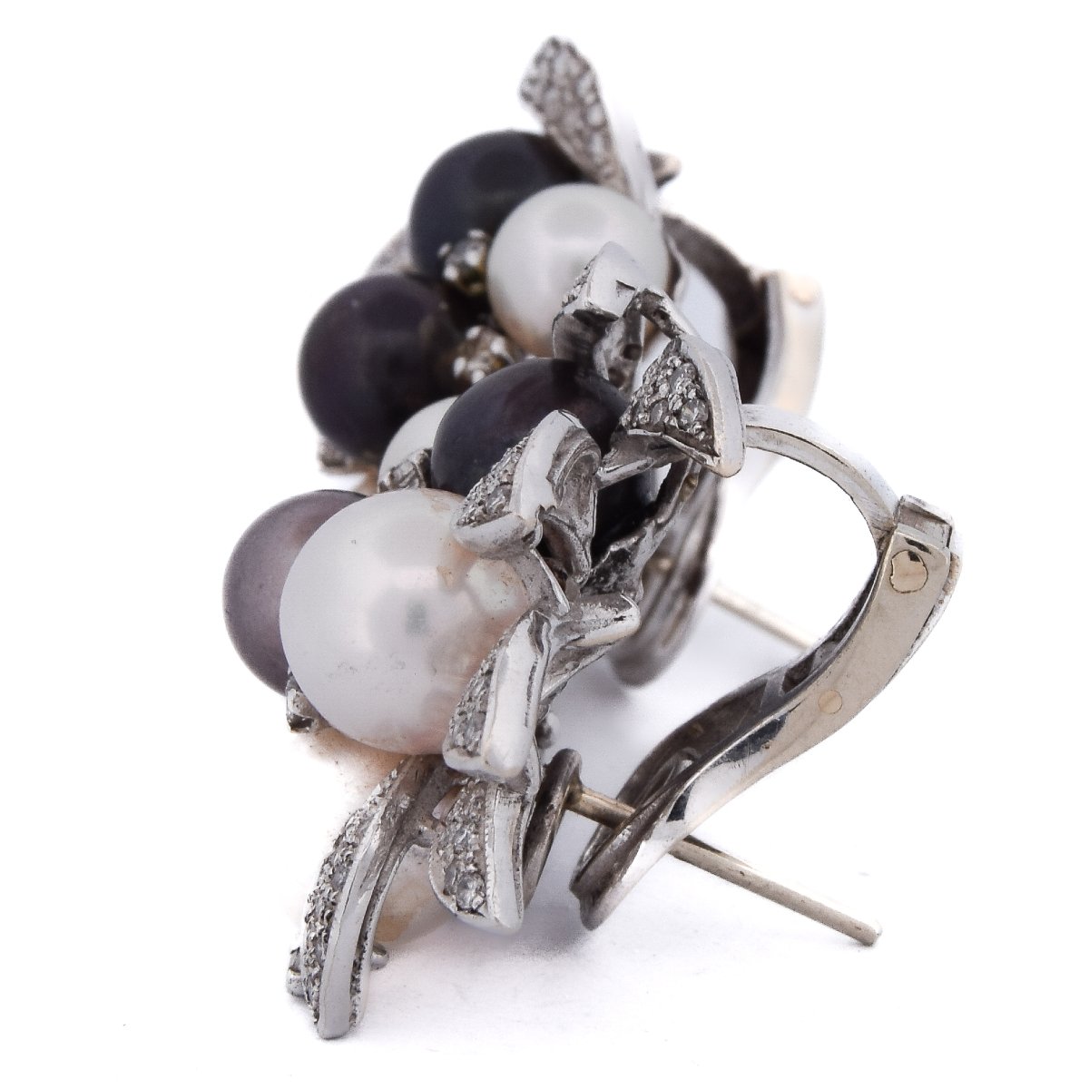 Orecchini vintage in oro bianco 18 kt con diamanti e perle    OR26 – (00229)-photo-3