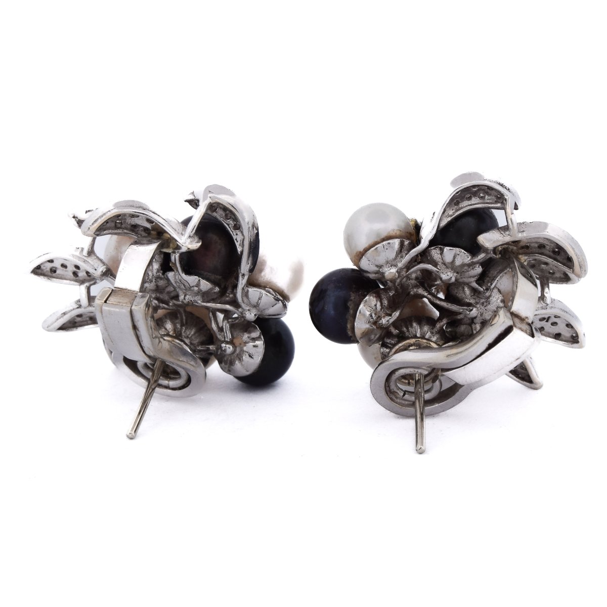 Orecchini vintage in oro bianco 18 kt con diamanti e perle    OR26 – (00229)-photo-4