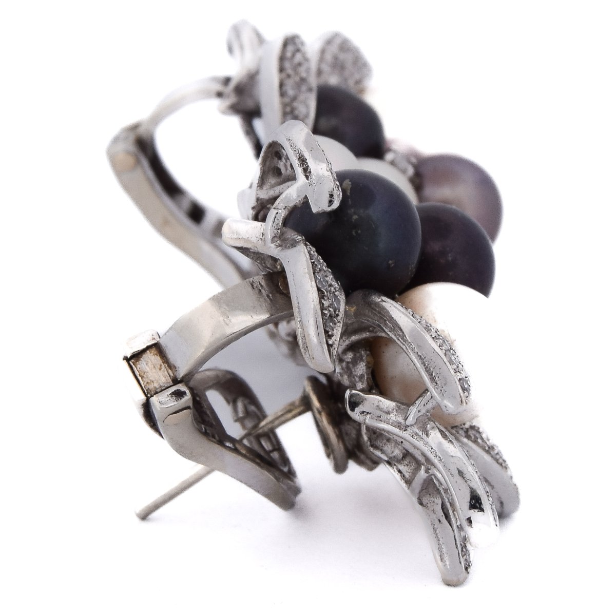 Orecchini vintage in oro bianco 18 kt con diamanti e perle    OR26 – (00229)-photo-1