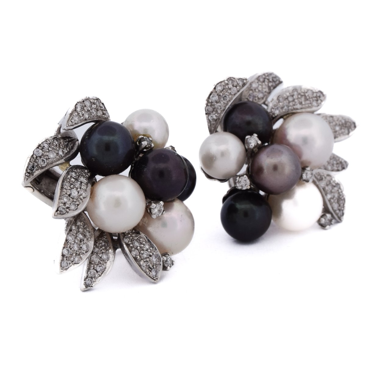 Orecchini vintage in oro bianco 18 kt con diamanti e perle    OR26 – (00229)-photo-2