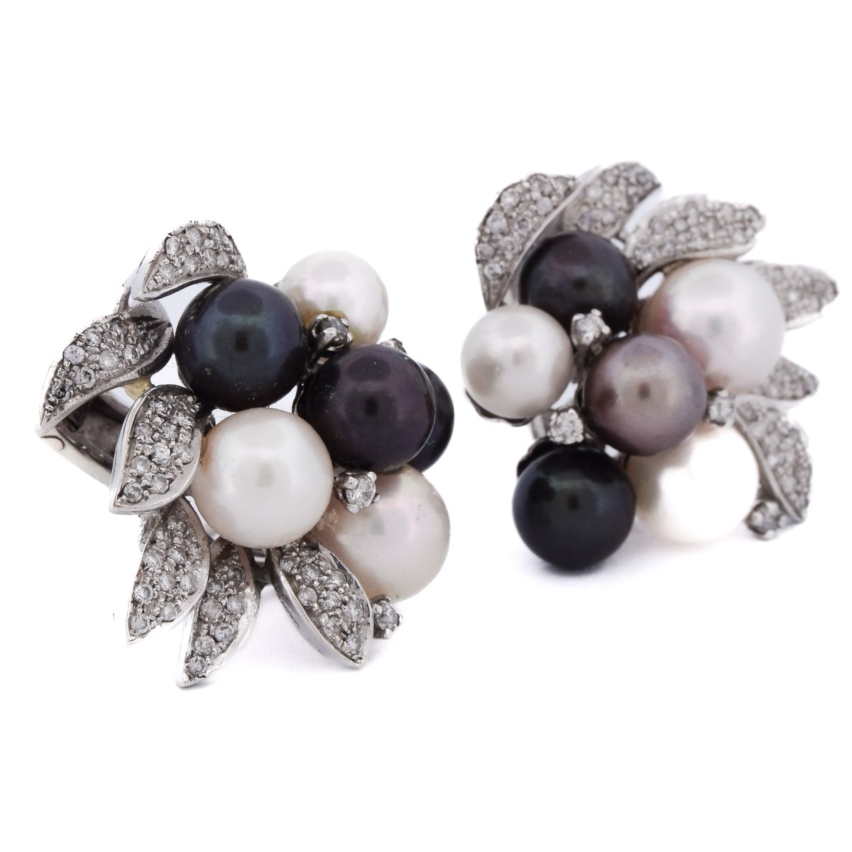 Orecchini vintage in oro bianco 18 kt con diamanti e perle    OR26 – (00229)-photo-3