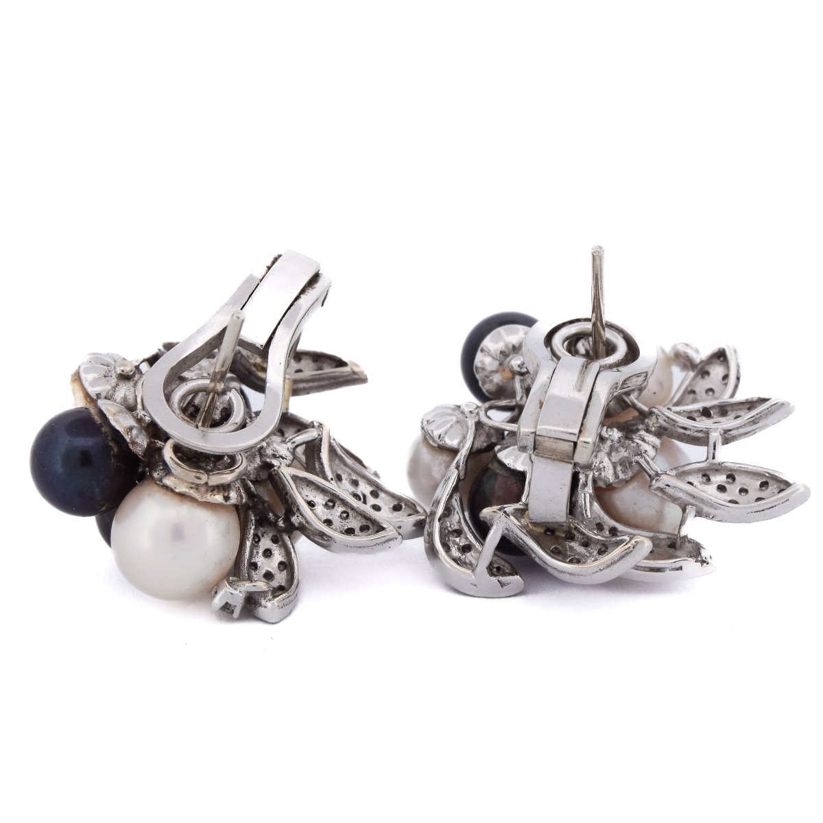 Orecchini vintage in oro bianco 18 kt con diamanti e perle    OR26 – (00229)-photo-4
