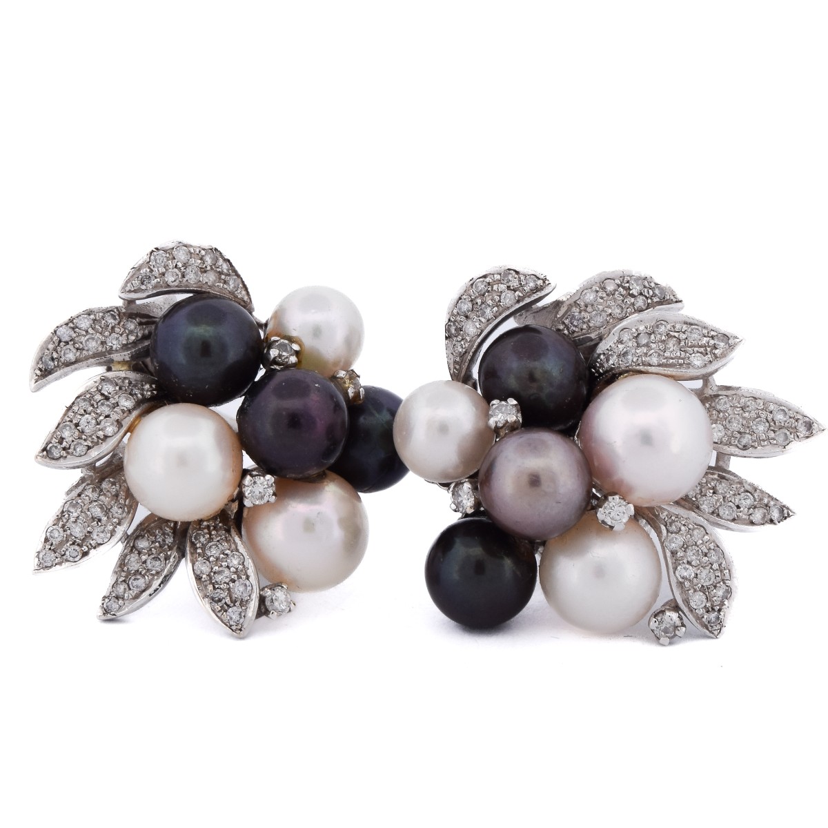 Orecchini vintage in oro bianco 18 kt con diamanti e perle    OR26 – (00229)