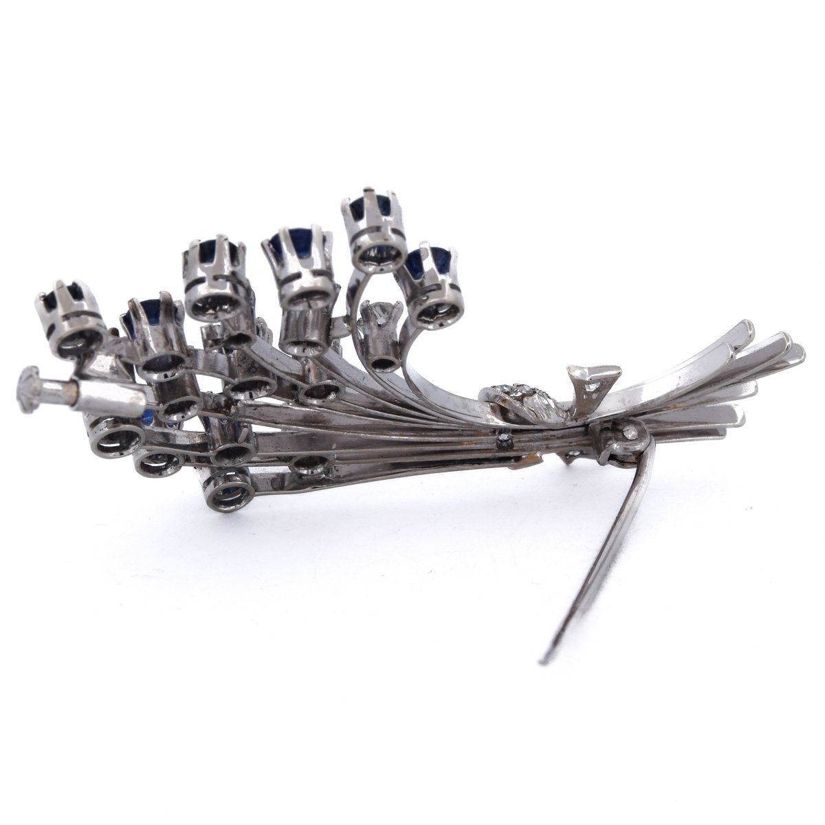Spilla vintage in oro bianco 18 kt con zaffiri e diamanti    SP23 116-43 (0199)-photo-2