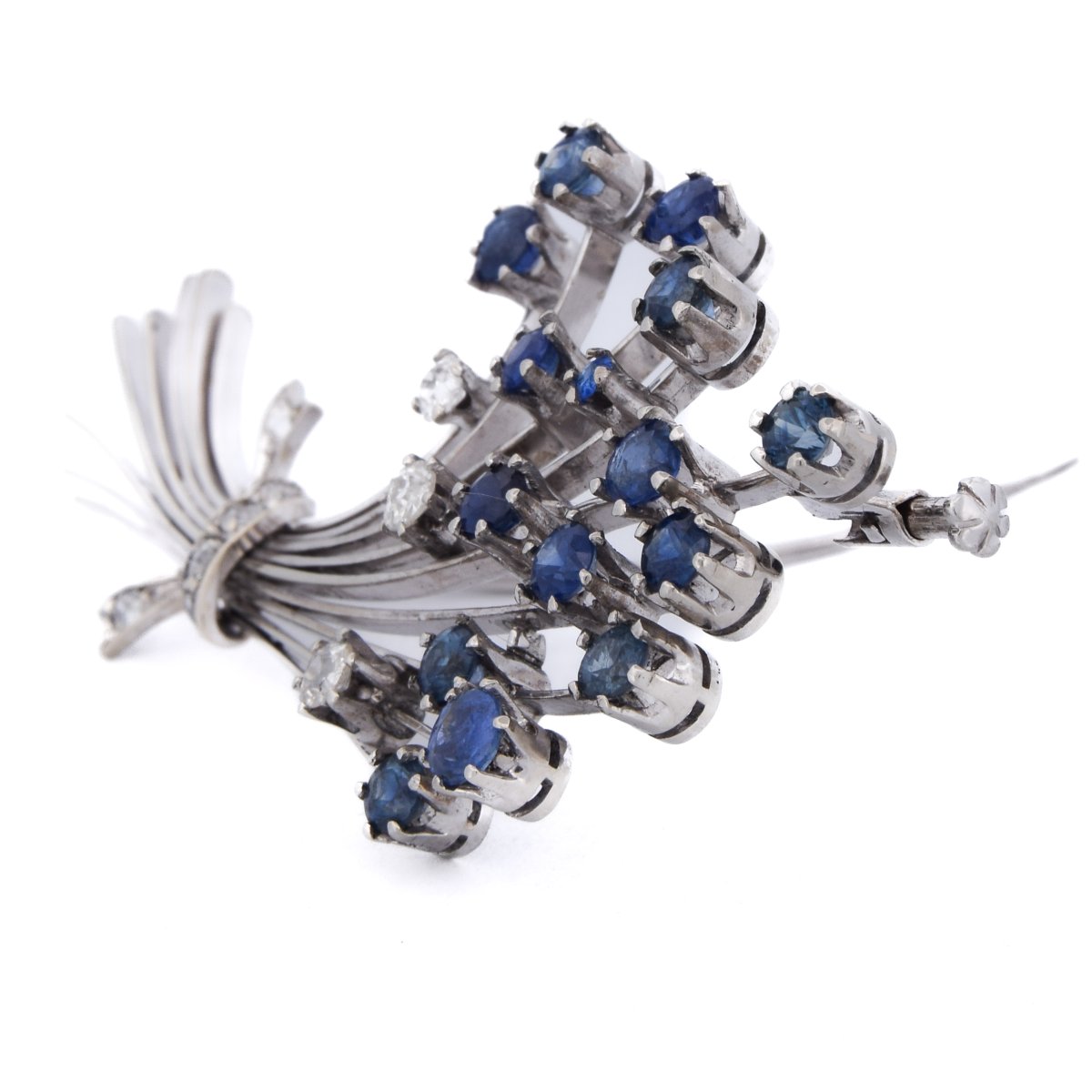Spilla vintage in oro bianco 18 kt con zaffiri e diamanti    SP23 116-43 (0199)-photo-3