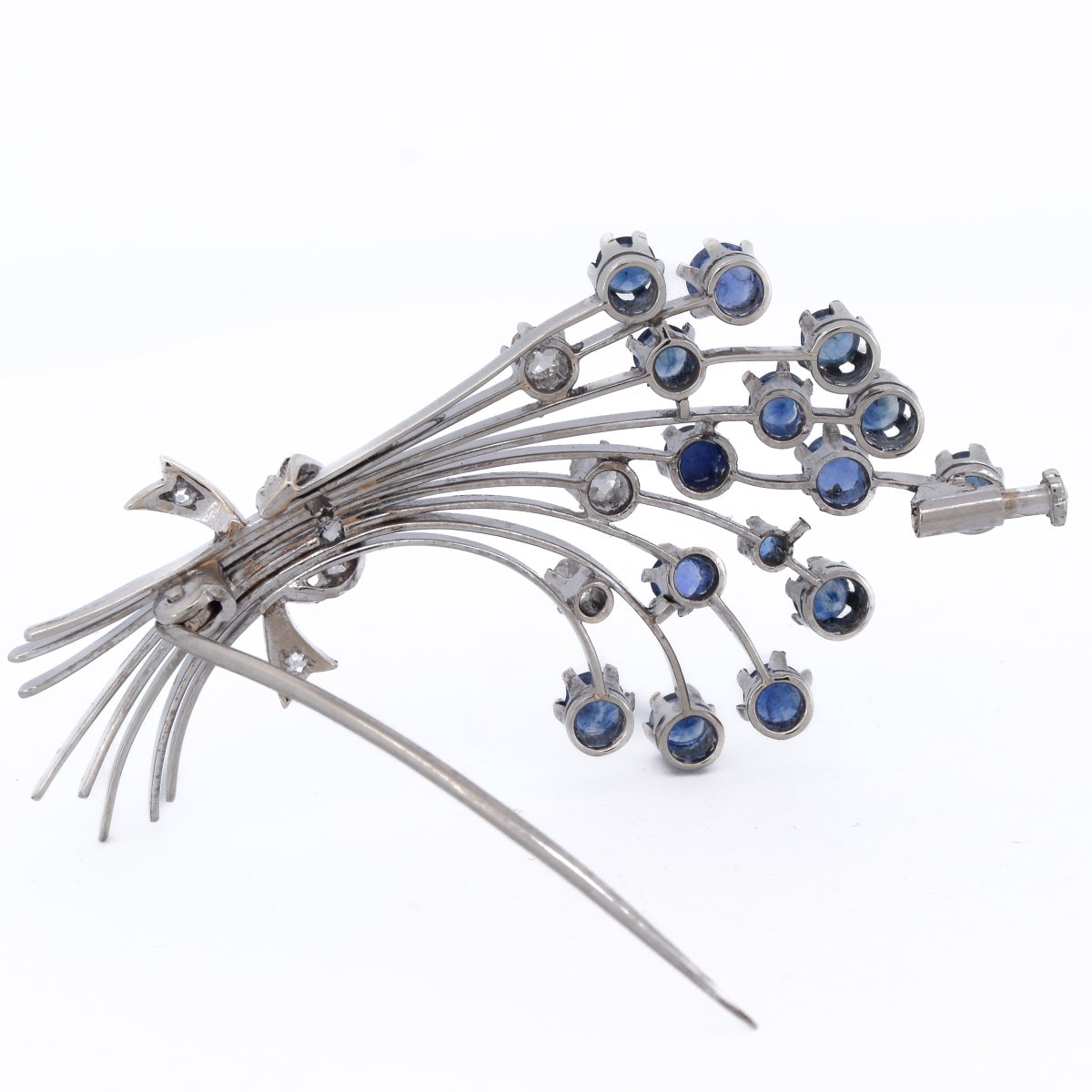 Spilla vintage in oro bianco 18 kt con zaffiri e diamanti    SP23 116-43 (0199)-photo-4