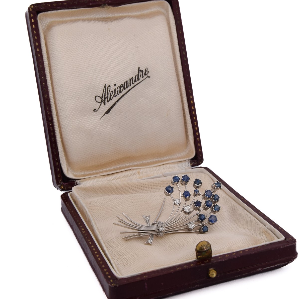 Spilla vintage in oro bianco 18 kt con zaffiri e diamanti    SP23 116-43 (0199)-photo-1