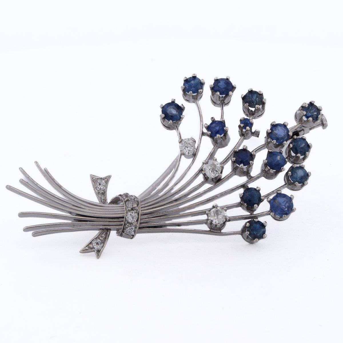 Spilla vintage in oro bianco 18 kt con zaffiri e diamanti    SP23 116-43 (0199)-photo-2