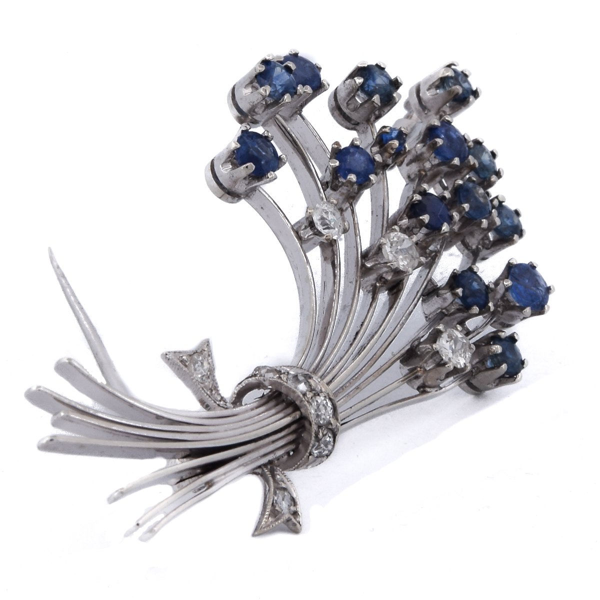 Spilla vintage in oro bianco 18 kt con zaffiri e diamanti    SP23 116-43 (0199)-photo-3