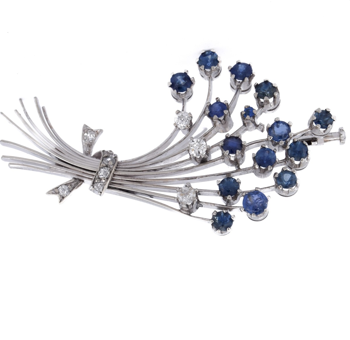 Spilla vintage in oro bianco 18 kt con zaffiri e diamanti    SP23 116-43 (0199)