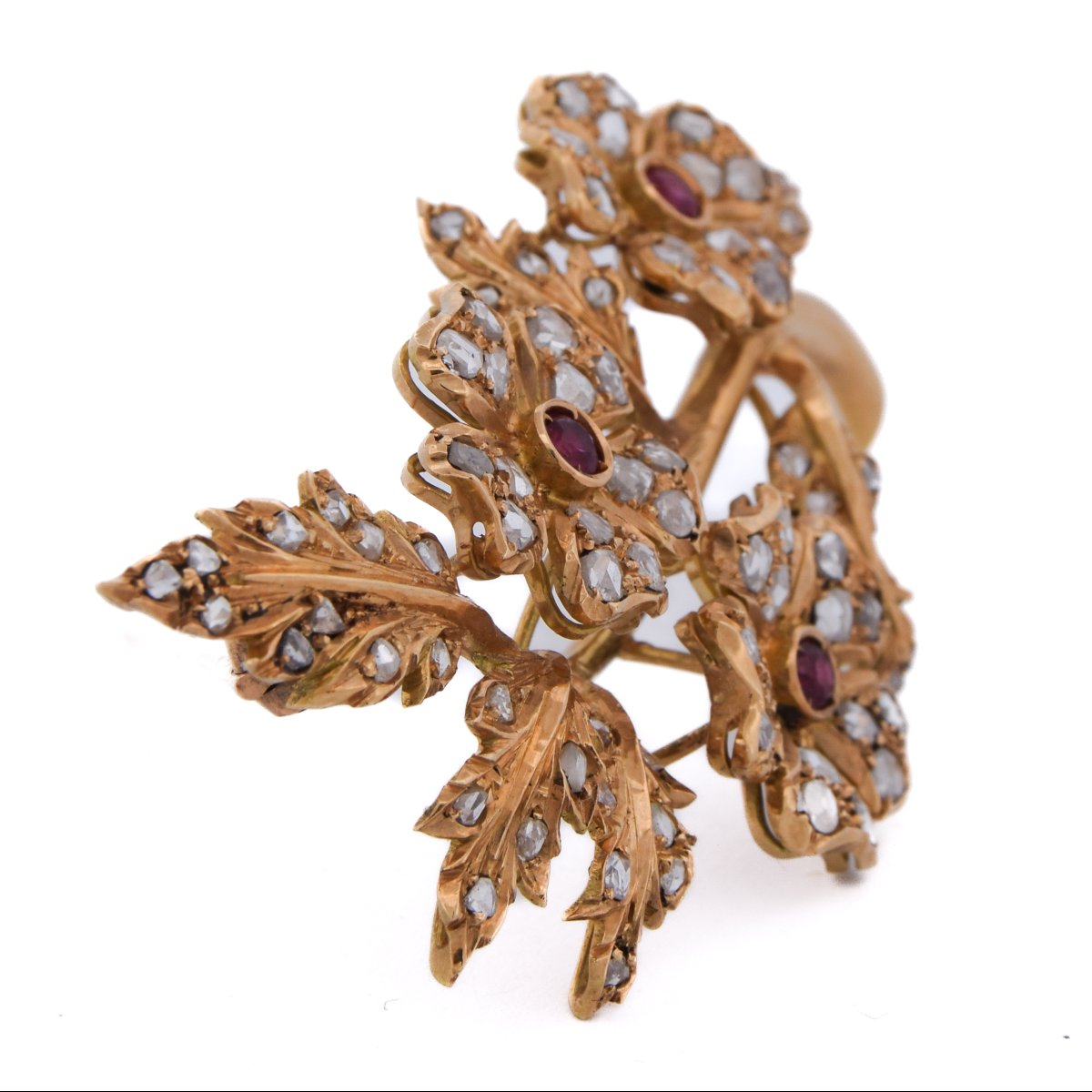 Spilla vittoriana in oro giallo 18 kt con diamanti e rubini a motivo floreale   SP18 116-38 (00-photo-2