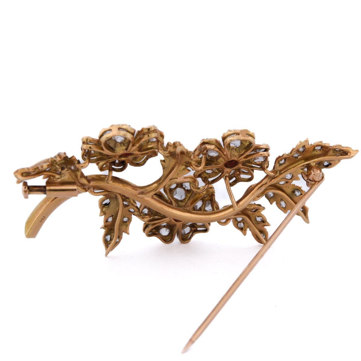 Spilla vittoriana in oro giallo 18 kt con diamanti e rubini a motivo floreale   SP18 116-38 (00-photo-3