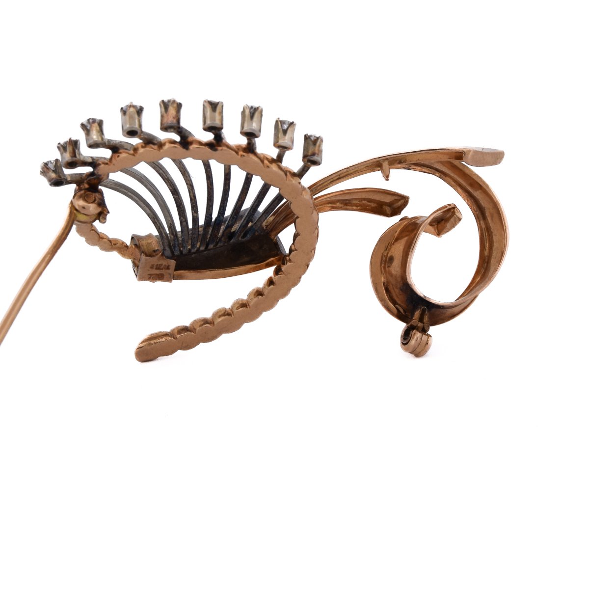 Spilla vintage in oro giallo 18 kt con diamanti       SP23 116-33 (01629)-photo-2