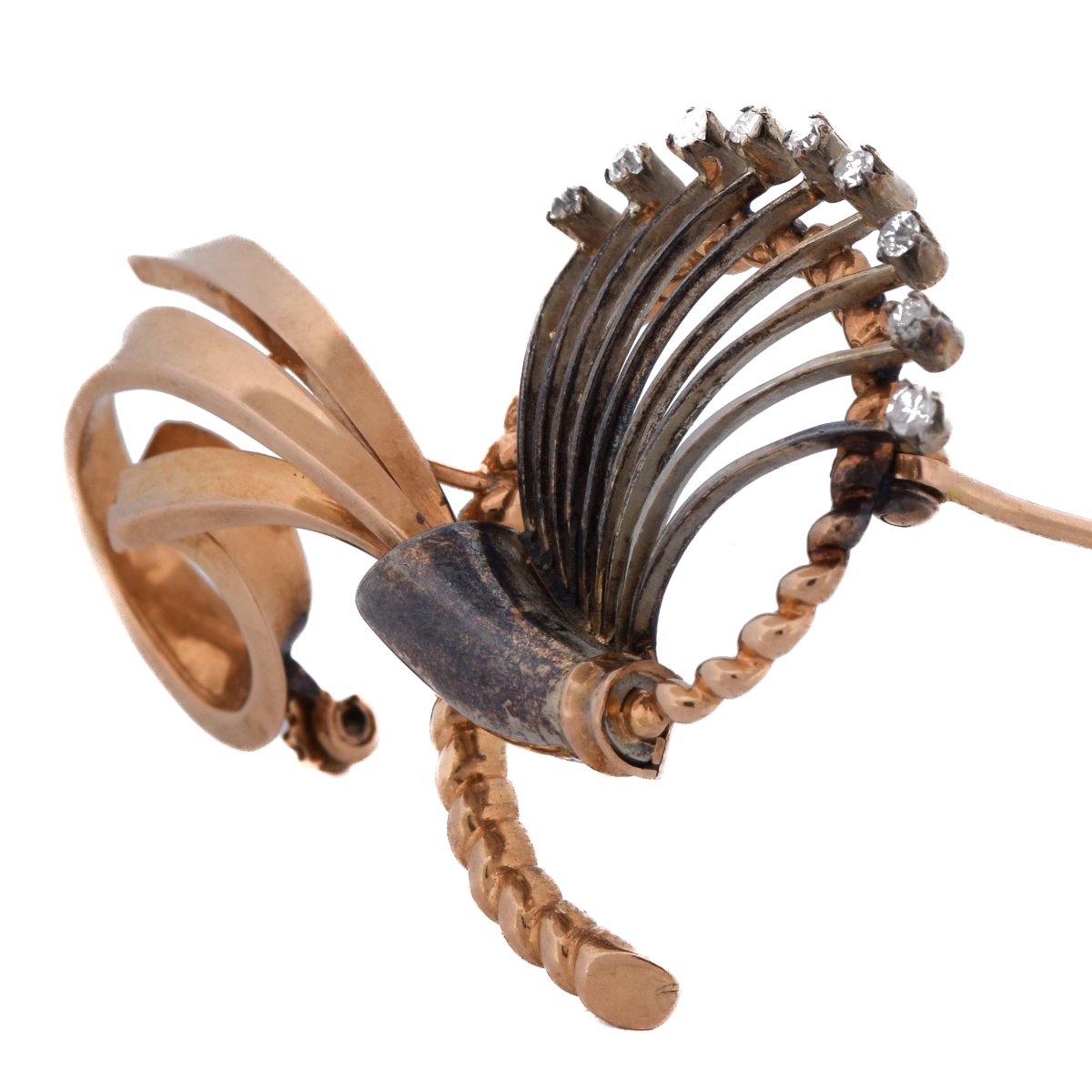 Spilla vintage in oro giallo 18 kt con diamanti       SP23 116-33 (01629)-photo-4