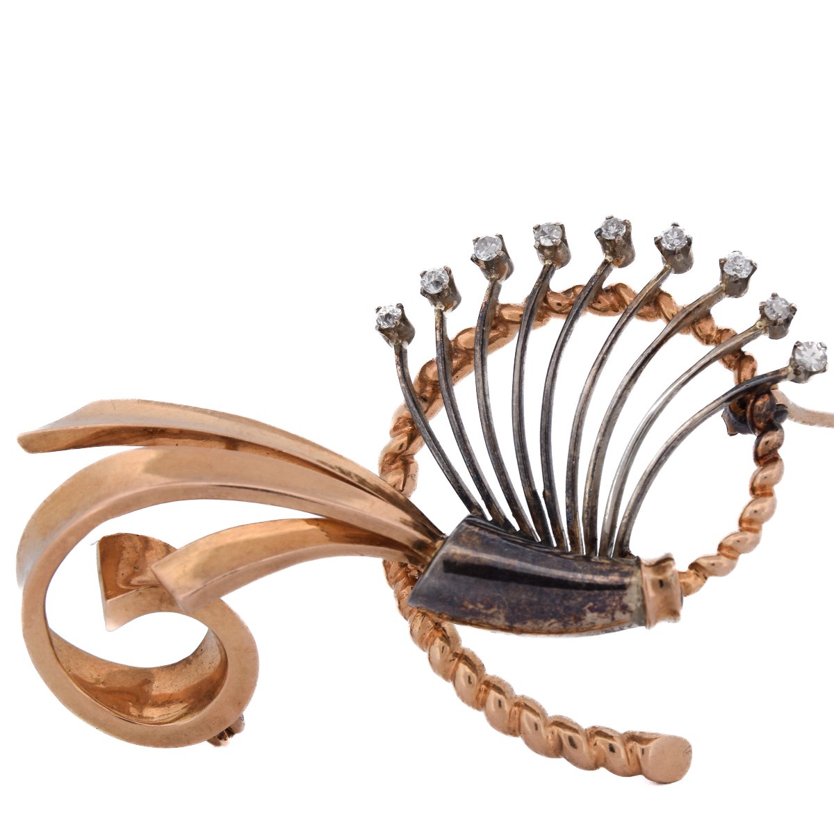 Spilla vintage in oro giallo 18 kt con diamanti       SP23 116-33 (01629)-photo-5