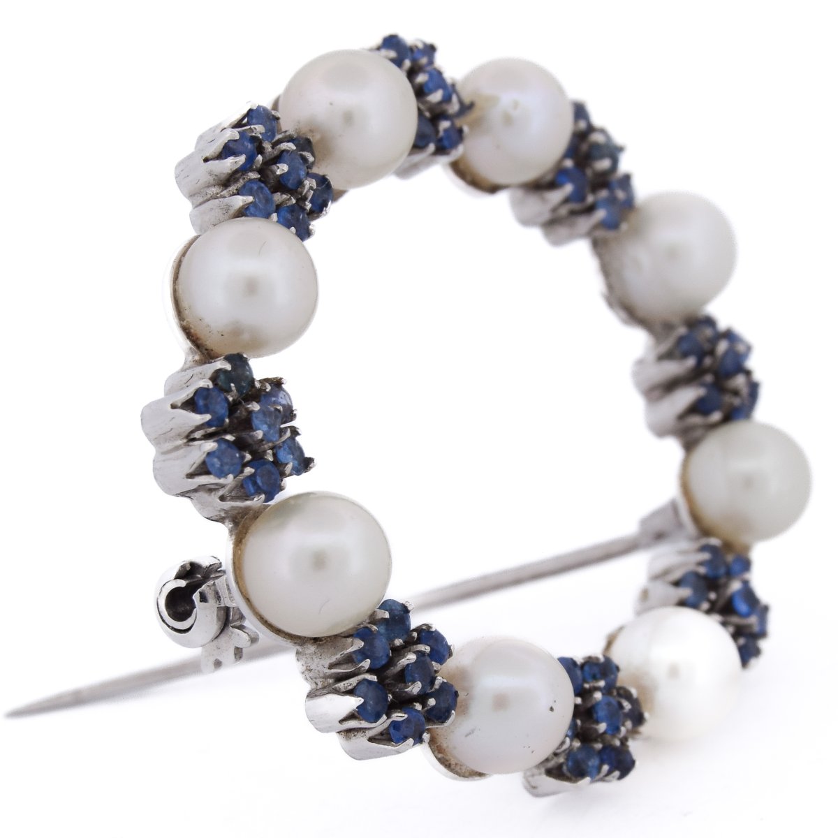 Spilla vintage in oro 18 kt con zaffiri e perle   SP24 116-44 (0379)-photo-2