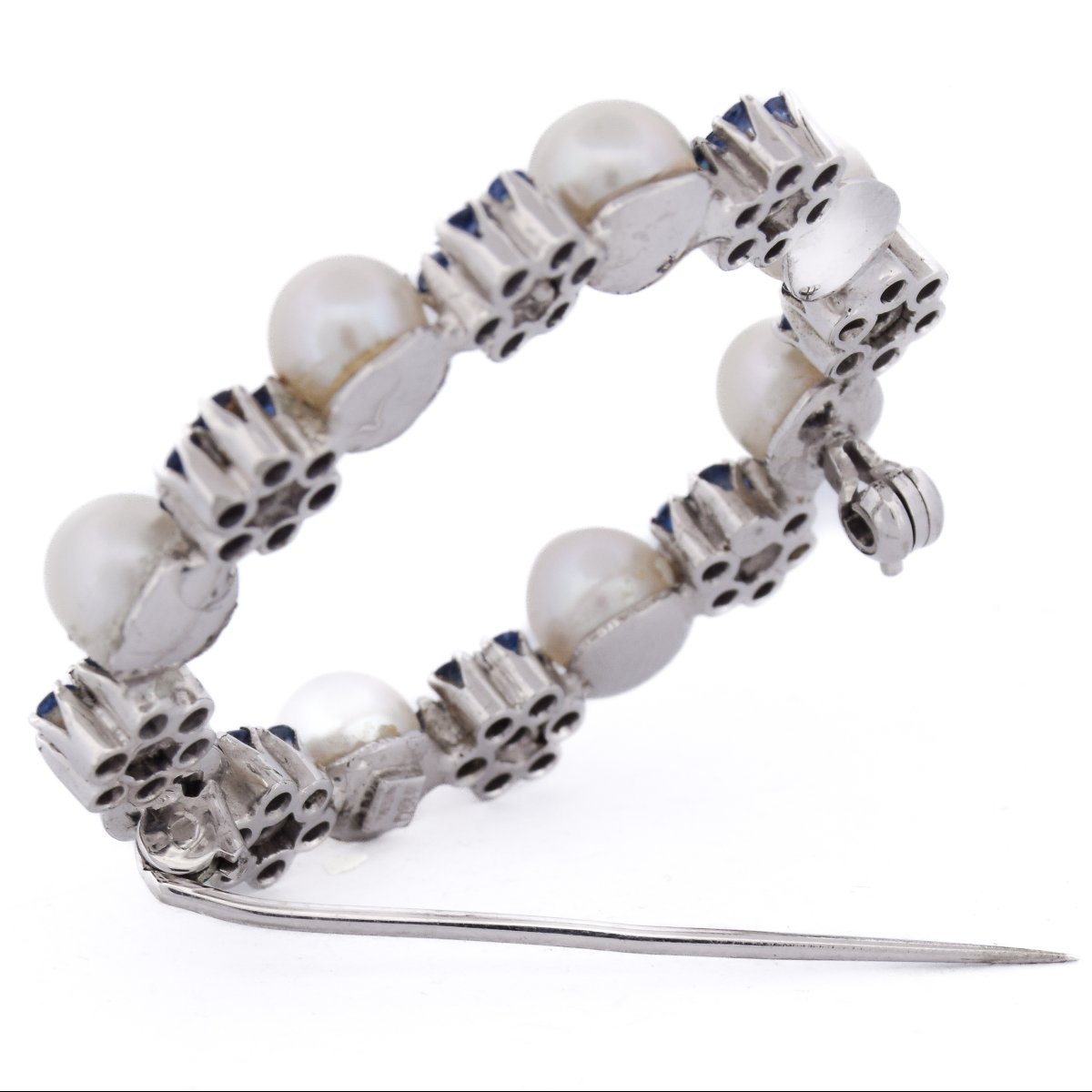 Spilla vintage in oro 18 kt con zaffiri e perle   SP24 116-44 (0379)-photo-4