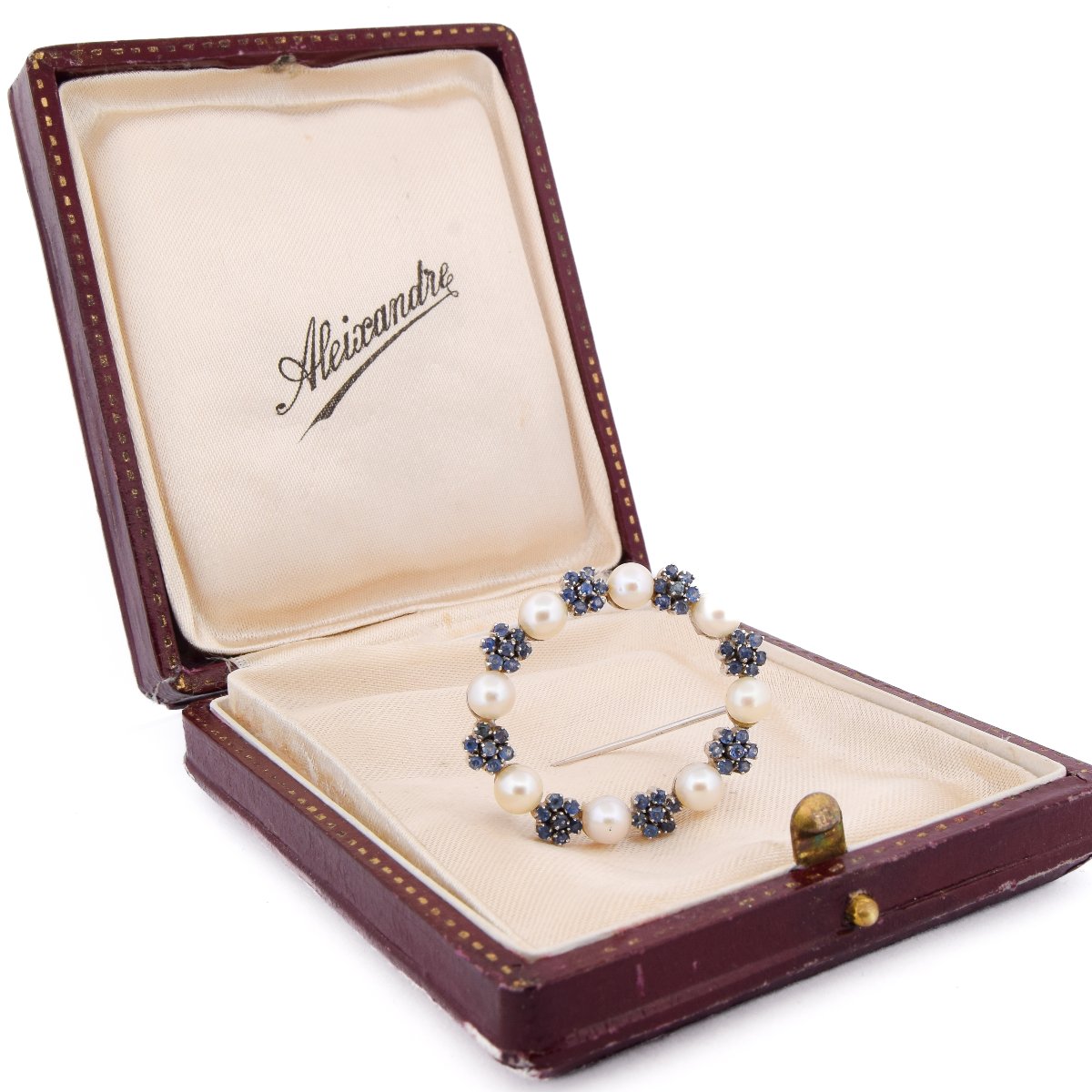 Spilla vintage in oro 18 kt con zaffiri e perle   SP24 116-44 (0379)-photo-2