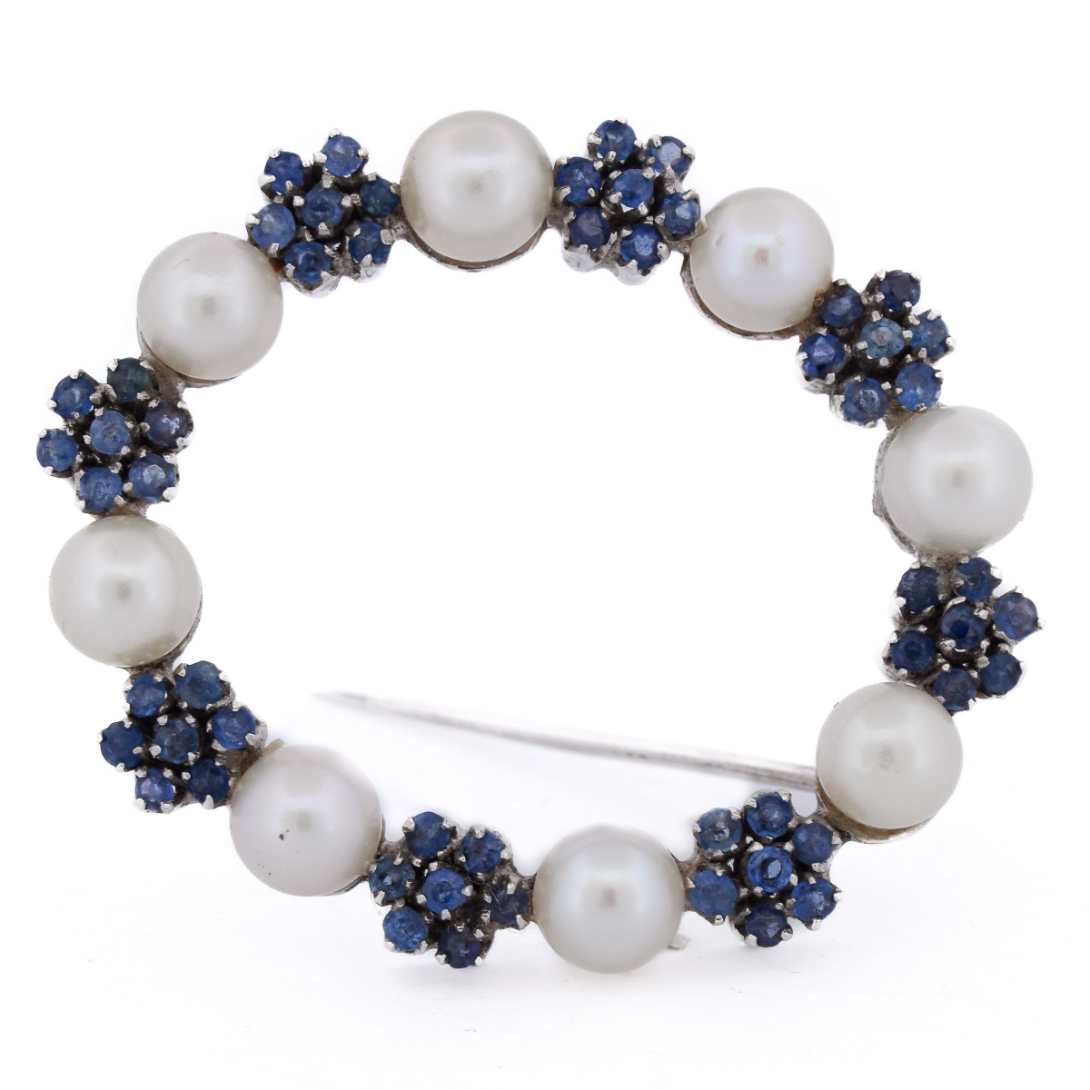 Spilla vintage in oro 18 kt con zaffiri e perle   SP24 116-44 (0379)