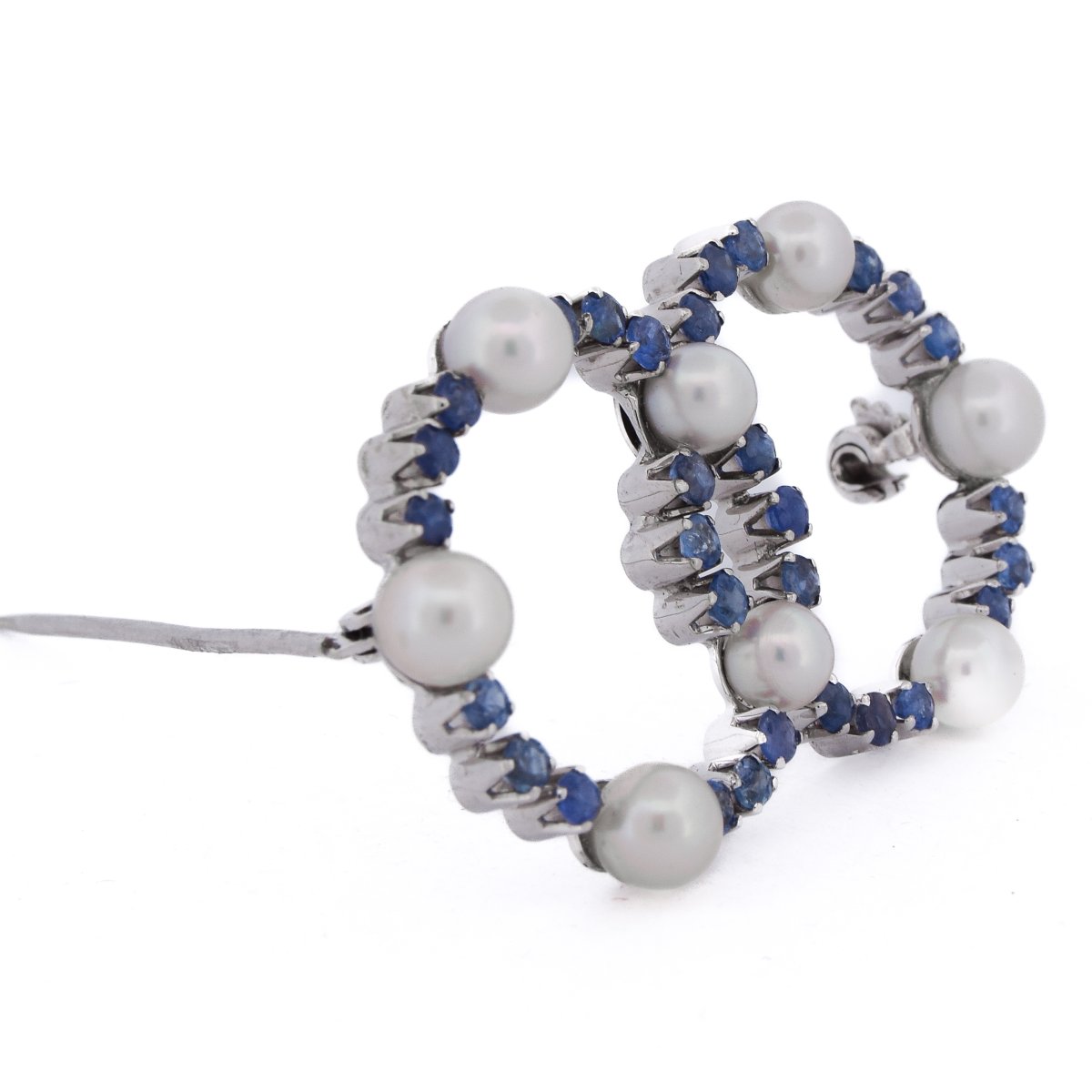 Spilla vintage in oro bianco 18 kt con zaffiri e perle    SP12 116-32 (5839)-photo-2