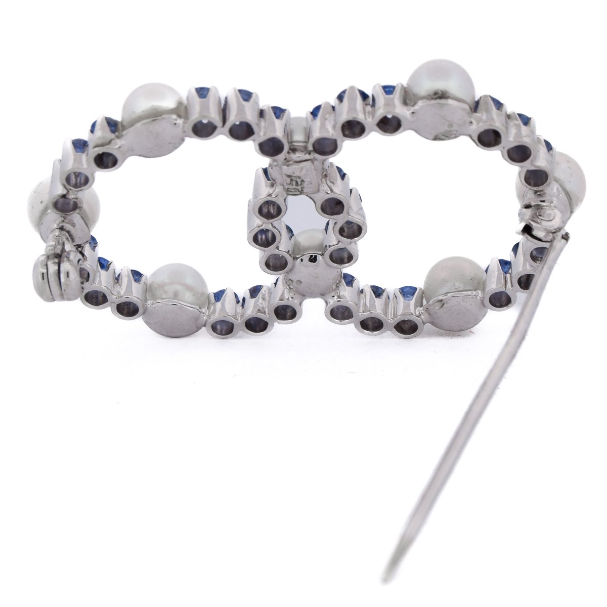 Spilla vintage in oro bianco 18 kt con zaffiri e perle    SP12 116-32 (5839)-photo-4