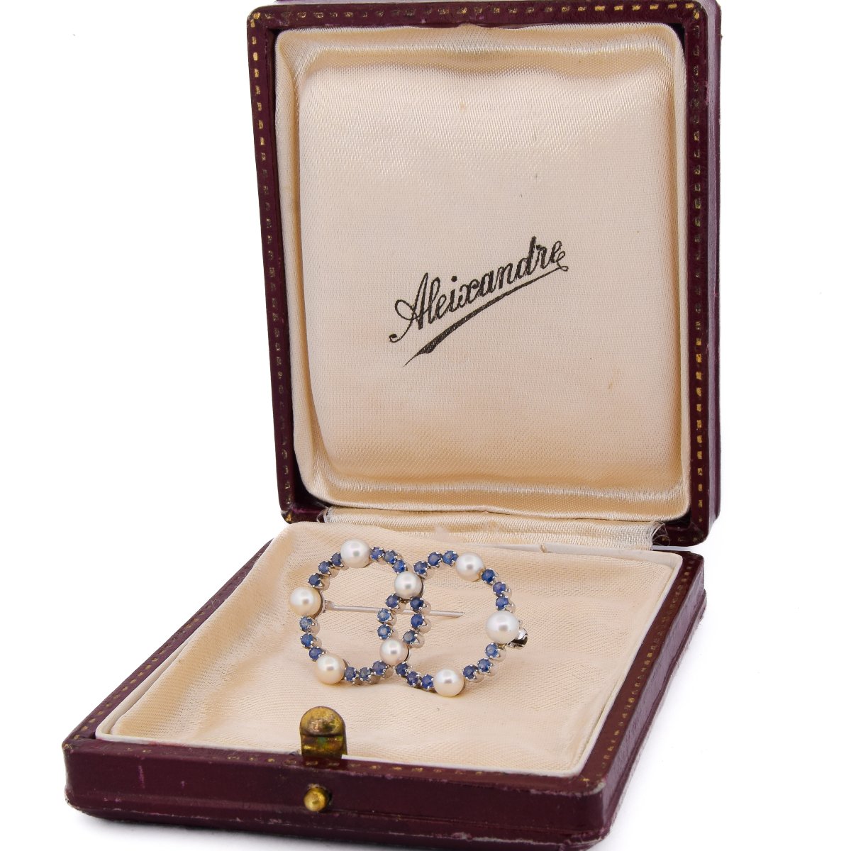 Spilla vintage in oro bianco 18 kt con zaffiri e perle    SP12 116-32 (5839)-photo-2