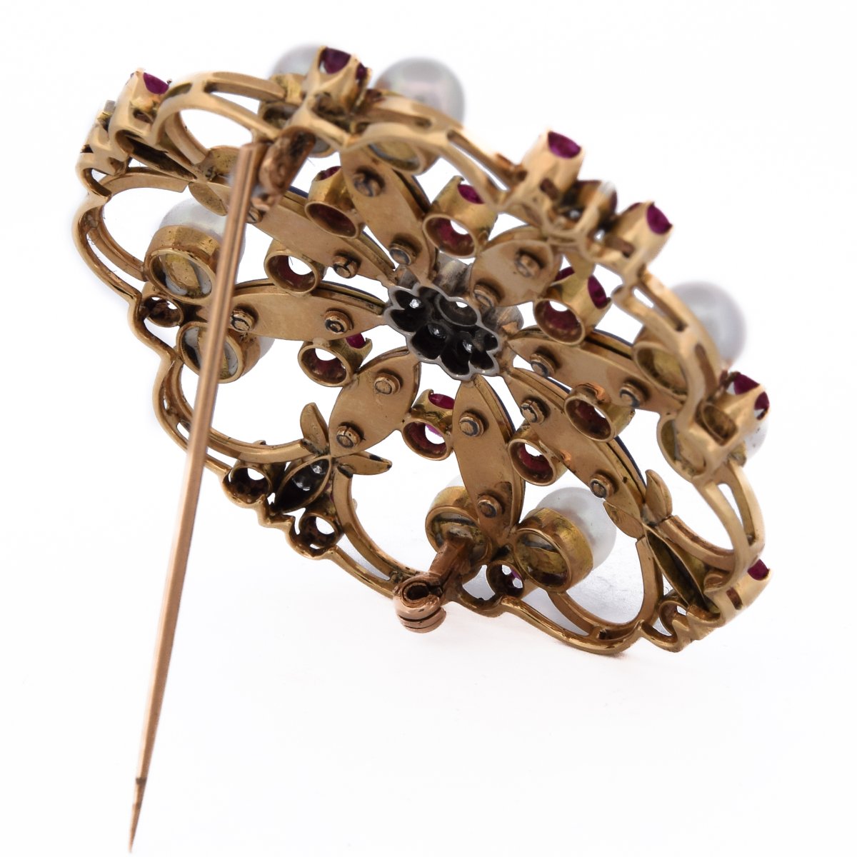 Spilla vintage in oro 18 kt con rubini, diamanti e smalto    SP15 116-35 (05329)-photo-3