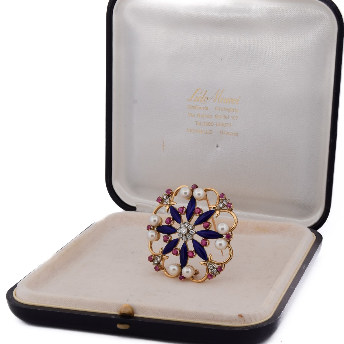 Spilla vintage in oro 18 kt con rubini, diamanti e smalto    SP15 116-35 (05329)-photo-1