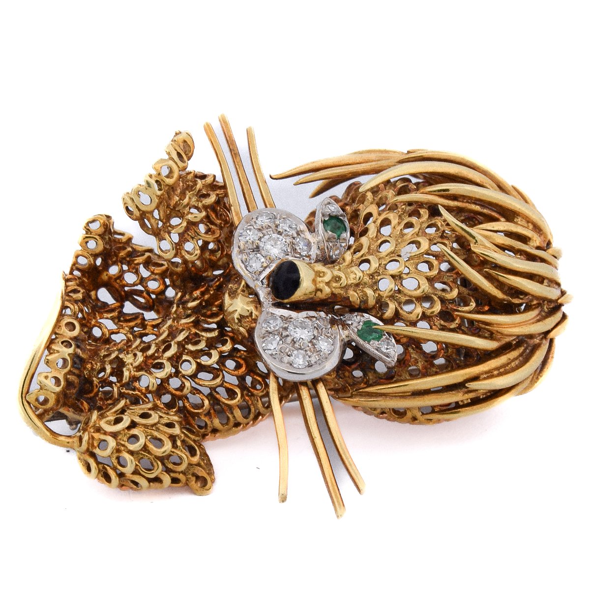 Spilla Leone Vintage Oro 18kt Diamanti 0,46 ct Smeraldi   SP27 116-46 (00329)-photo-4