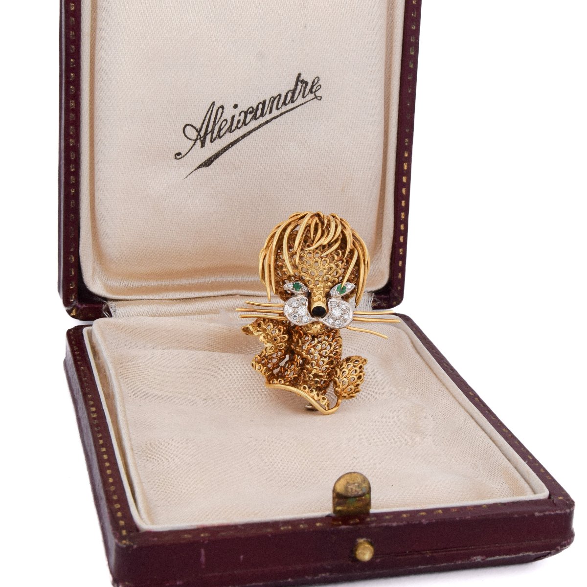 Spilla Leone Vintage Oro 18kt Diamanti 0,46 ct Smeraldi   SP27 116-46 (00329)-photo-1