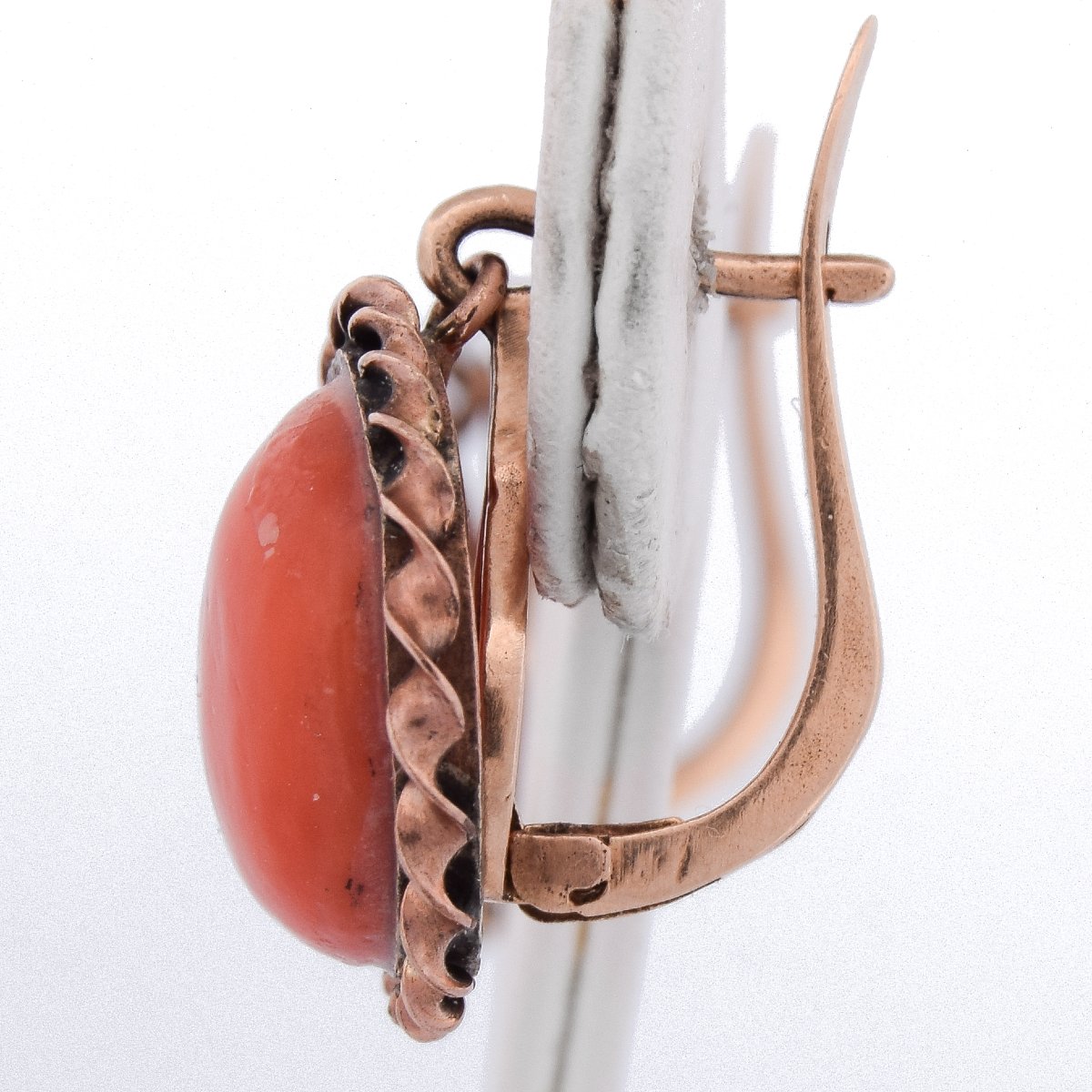 Orecchini Vintage Oro 12kt Corallo Cabochon   OR198 107-125 (0049)-photo-2